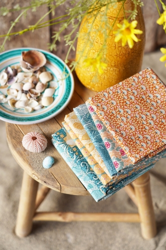 Tilda Patchwork Stoff Baumwolle - Cotton Beach - Scallop Shell Teal